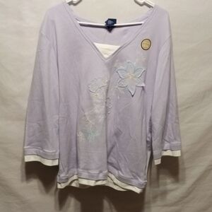 Basic Editions Lavender and White Women's 3/4 Sleeve Top